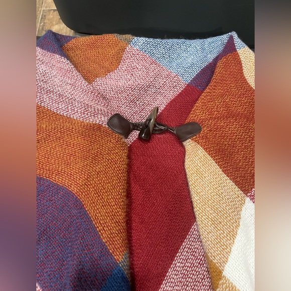 Multicolor Plaid Shawl with Toggle Closure - Picture 3 of 3